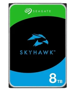 Seagate SkyHawk 8TB Surveillance HDD 3.5 inch SATA hard drive shown from top angle displaying label and connector ports