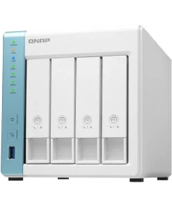 QNAP TS-431K 4-bay desktop NAS enclosure front view showing white minimalist design and lockable drive bays