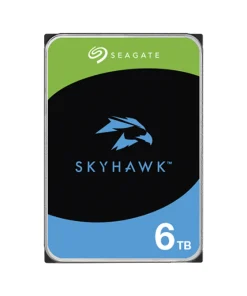 Seagate SkyHawk 6TB Surveillance HDD 3.5 inch SATA hard drive shown from top angle displaying label and connector ports