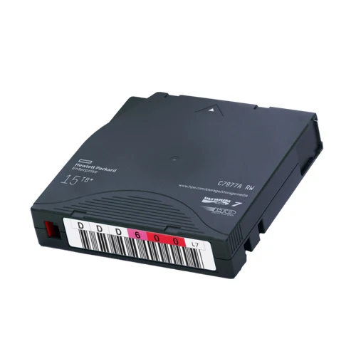 HPE C7977AL LTO-7 Ultrium custom labeled data cartridge 20 pack shown displaying slate blue cartridges with barcode labels