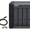 QNAP TR-004 4-bay USB Type-C direct attached storage enclosure front view showing drive bays and connector ports