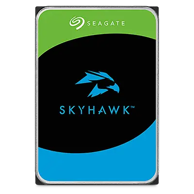 Seagate SkyHawk 2TB Surveillance HDD 3.5 inch SATA hard drive shown from top angle displaying label and connector ports