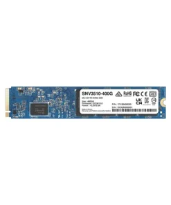 Synology SNV3510-400G NVMe M.2 22110 SSD shown displaying label, connector pins, and circuit board components