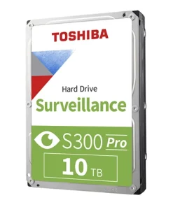 Toshiba S300 Pro 10TB Surveillance HDD 3.5 inch SATA hard drive shown from top angle displaying label and connector ports