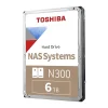 Toshiba N300 6TB NAS hard drive 3.5 inch SATA drive shown from top angle displaying label and connector ports
