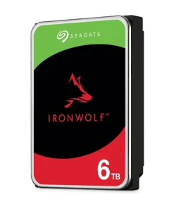 Seagate IronWolf 6TB NAS hard drive 3.5 inch SATA drive shown from top angle displaying label and connector ports