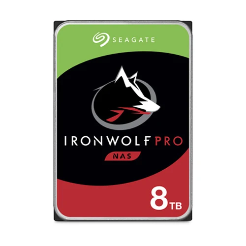 Seagate IronWolf Pro 8TB NAS hard drive 3.5 inch SATA drive shown from top angle displaying label and connector ports