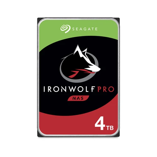 Seagate IronWolf Pro 4TB NAS hard drive 3.5 inch SATA drive shown from top angle displaying label and connector ports