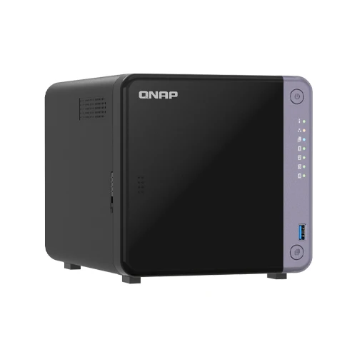 QNAP TVS-h874-i7-32G 8-bay NAS storage system front view showing drive bays and desktop tower design