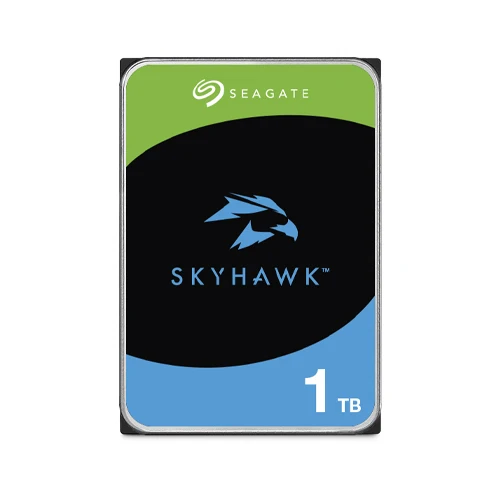 Seagate SkyHawk 1TB Surveillance HDD 3.5 inch SATA hard drive shown from top angle displaying label and connector ports