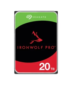 Seagate IronWolf Pro 20TB NAS hard drive 3.5 inch SATA drive shown from top angle displaying label and connector ports