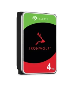 Seagate IronWolf 4TB NAS hard drive 3.5 inch SATA drive shown from top angle displaying label and connector ports