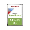 Toshiba 8TB S300 Surveillance HDD 3.5 inch SATA hard drive shown from top angle displaying label and connector ports