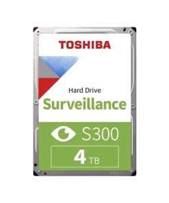Toshiba S300 4TB Surveillance HDD 3.5 inch SATA hard drive shown from top angle displaying label and connector ports