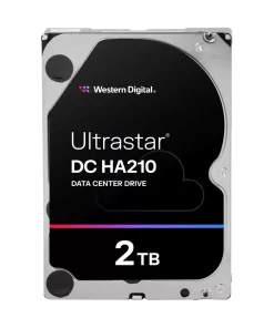 WD Ultrastar DC HA210 2TB server hard drive 3.5 inch SATA drive shown from top angle displaying label and connector ports