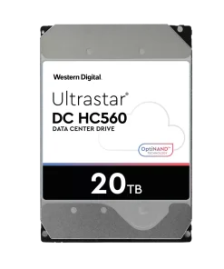 Western Digital Ultrastar 20TB data center hard drive 3.5 inch SATA drive shown from top angle displaying label and connector ports